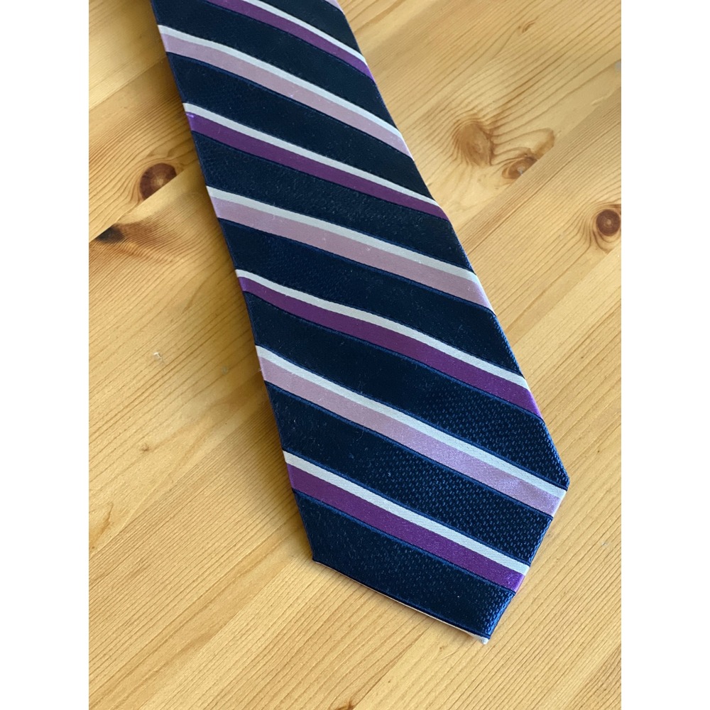 Bloomingdales‎ Mens Necktie Blue Purple Striped Business Career Neck Tie NWT $68